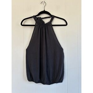 NWT Eri + Ali Anthropologie Black Halter Tie Neck Bubble Hem Top S